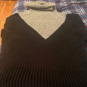Soft Two-Tone Cowl Neck Sweater in Black and Gray